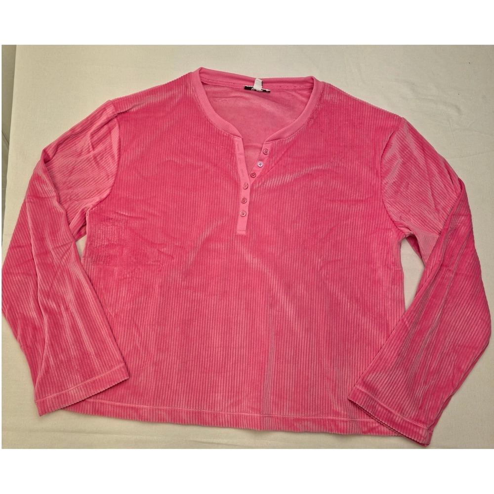 Roudelain Women 2 Pc Pajama Set Hot Pink XL Ribbed Velour Henley Lounge PJs NWT